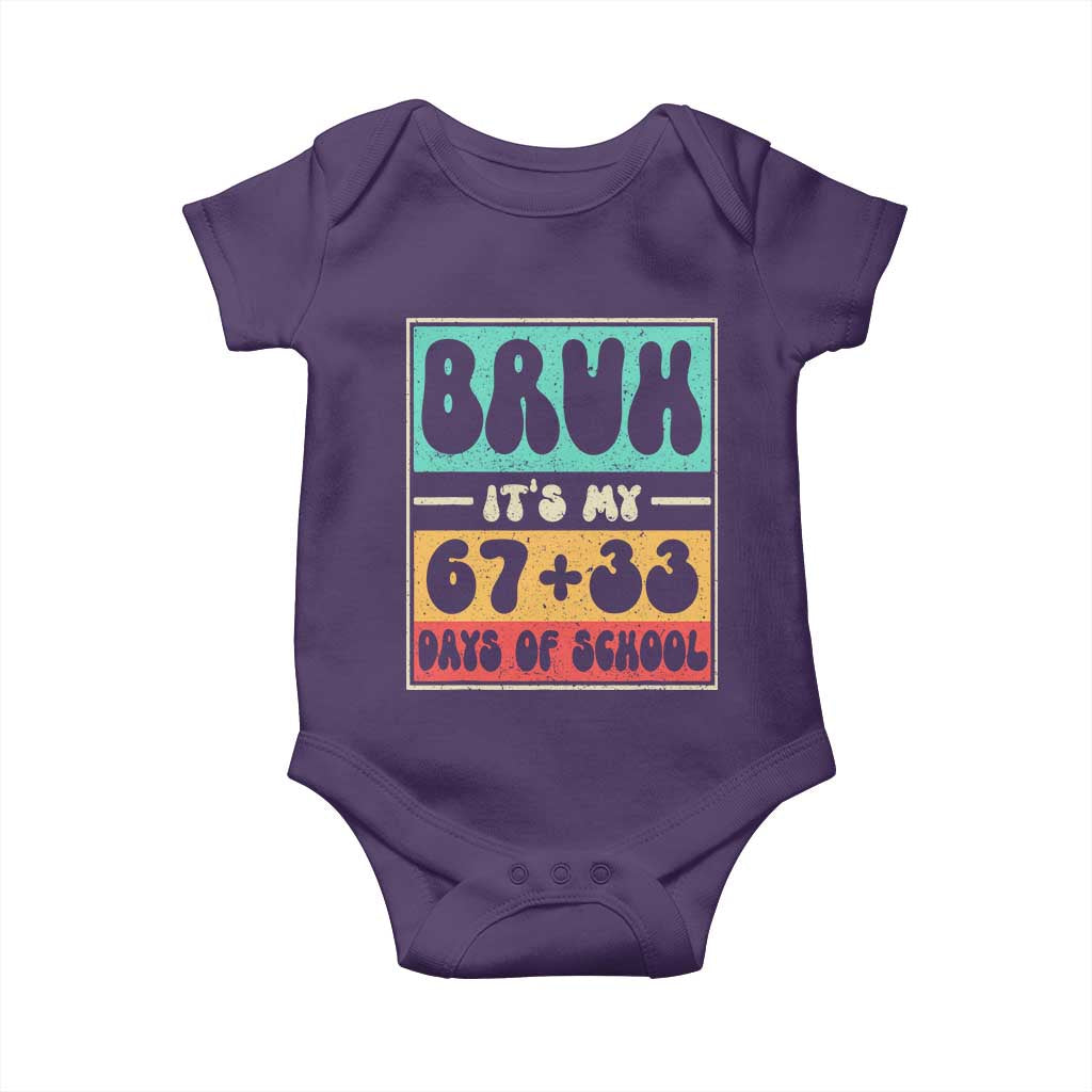Bruh I Survived 67 33 Days of School Baby Onesie Retro 100th Day of School Boys Teachers Pupils