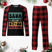 Bruh I Survived 67 33 Days of School Plaid Pajama Set Retro 100th Day of School Boys Teachers Pupils