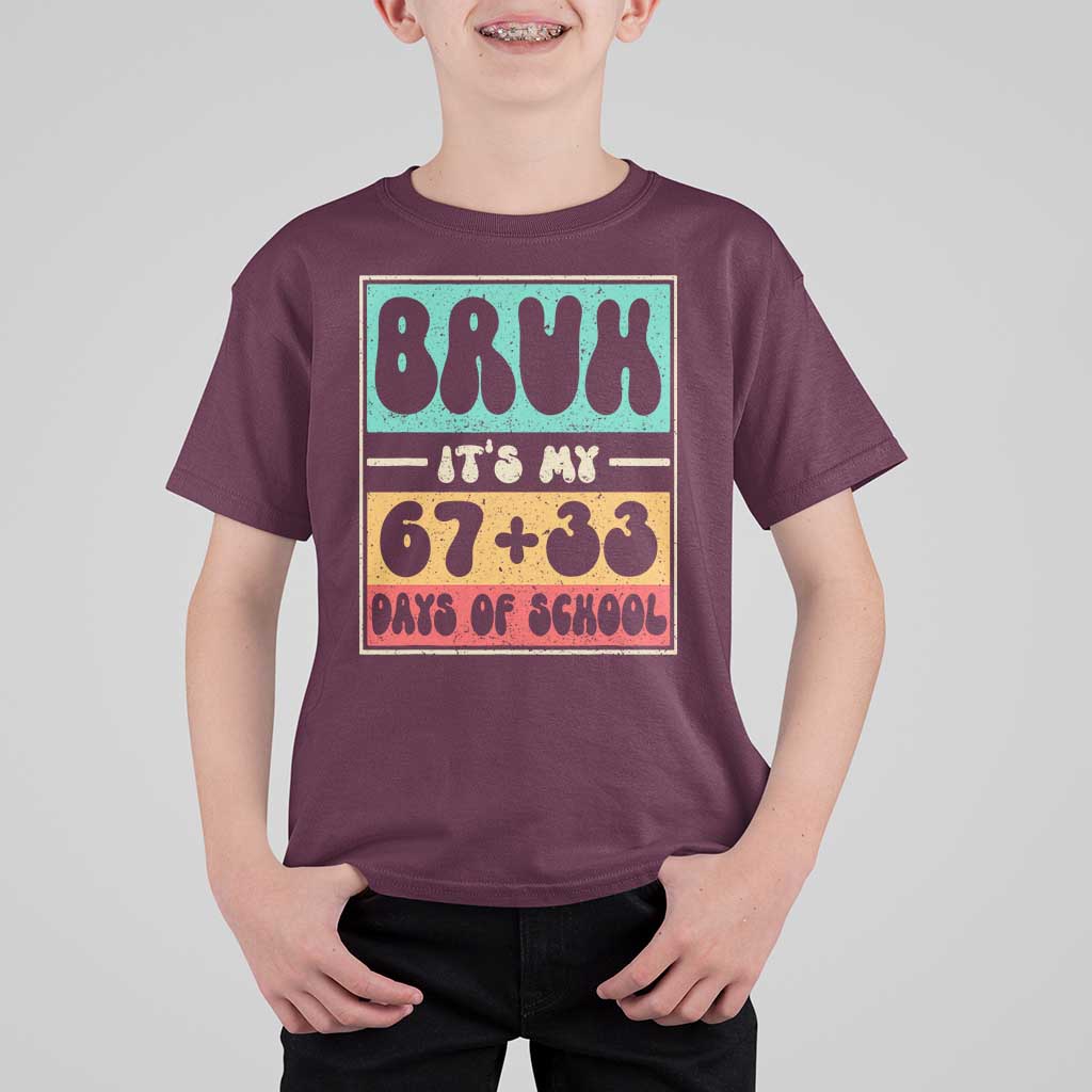 Bruh I Survived 67 33 Days of School T Shirt For Kid Retro 100th Day of School Boys Teachers Pupils