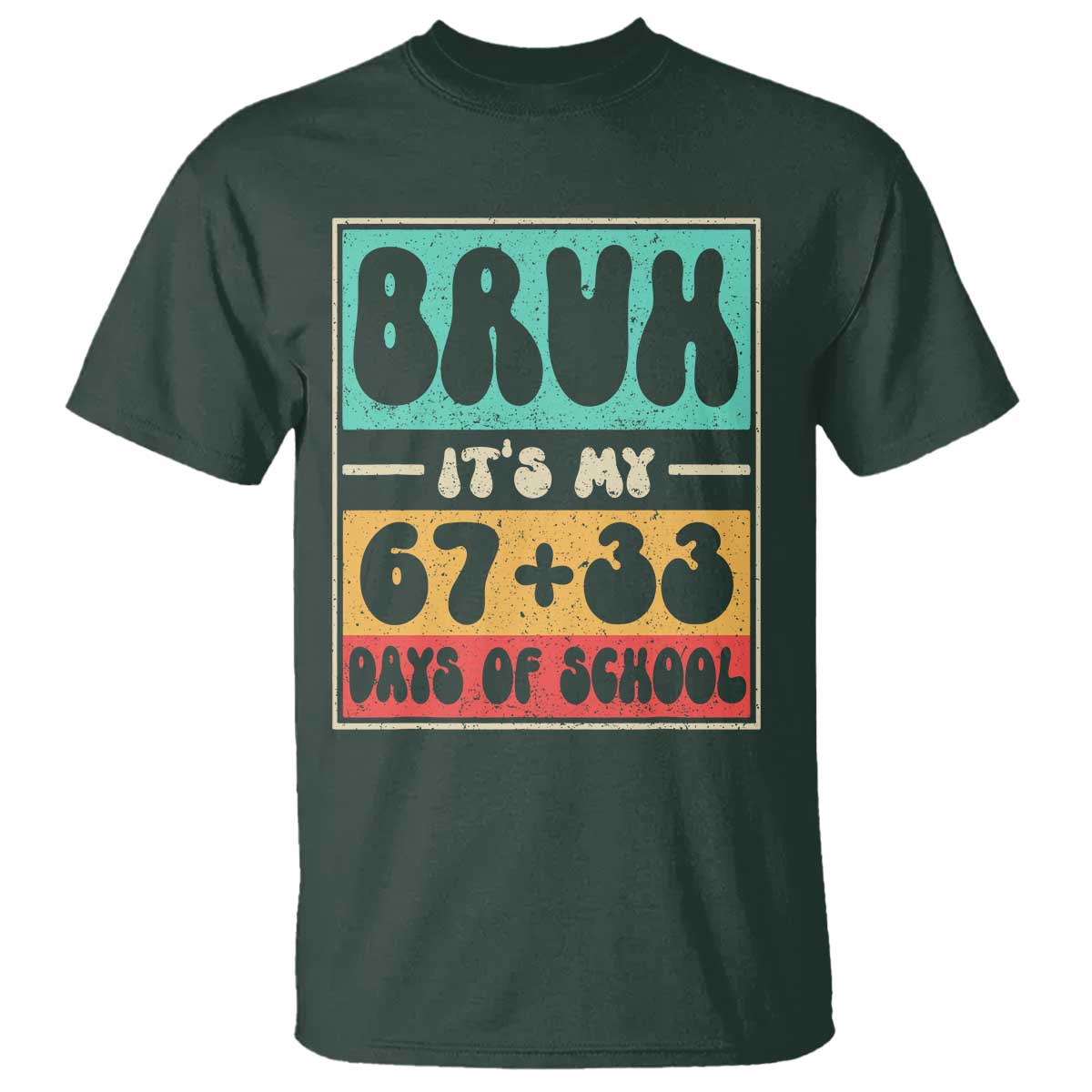 Bruh I Survived 67 33 Days of School T Shirt Retro 100th Day of School Boys Teachers Pupils