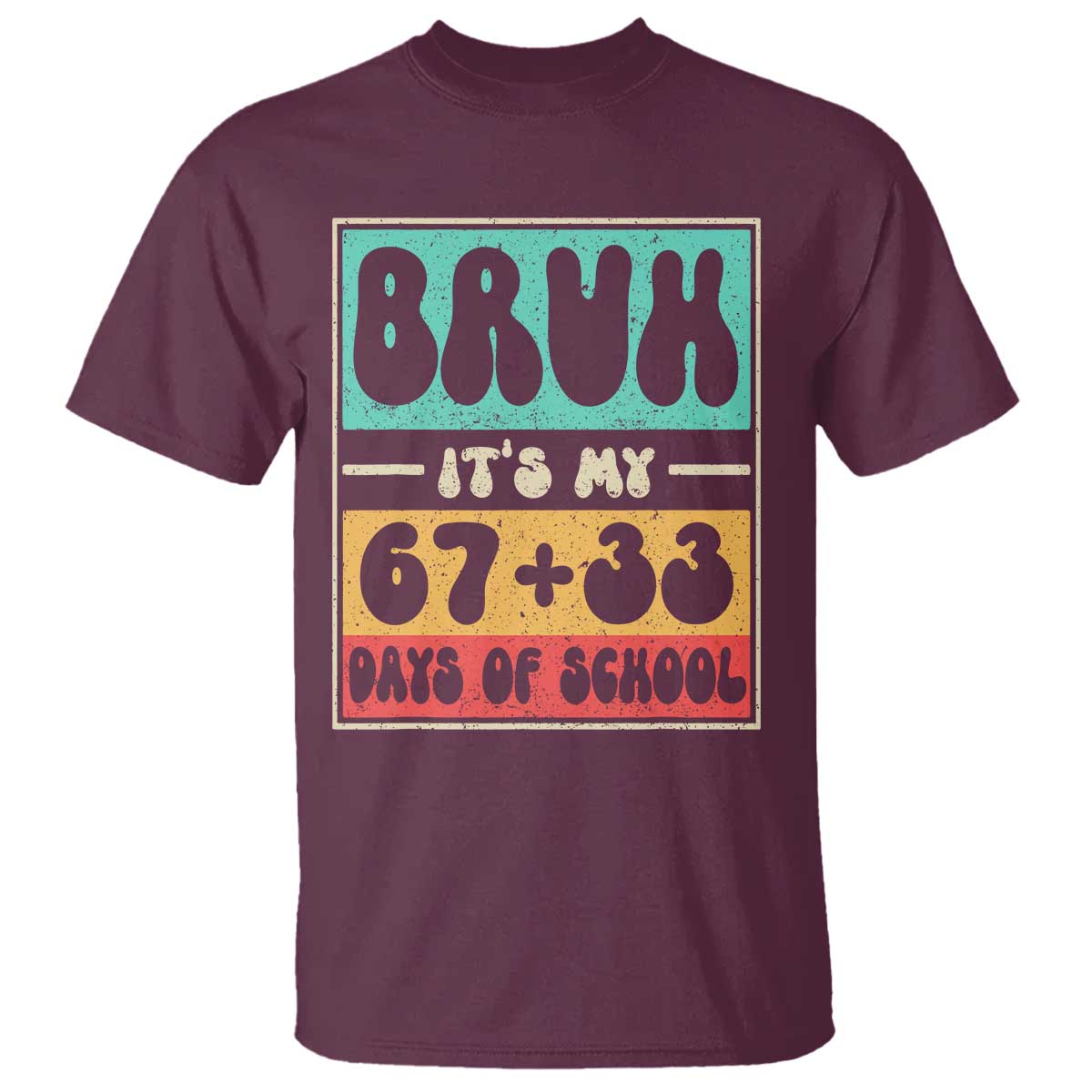 Bruh I Survived 67 33 Days of School T Shirt Retro 100th Day of School Boys Teachers Pupils