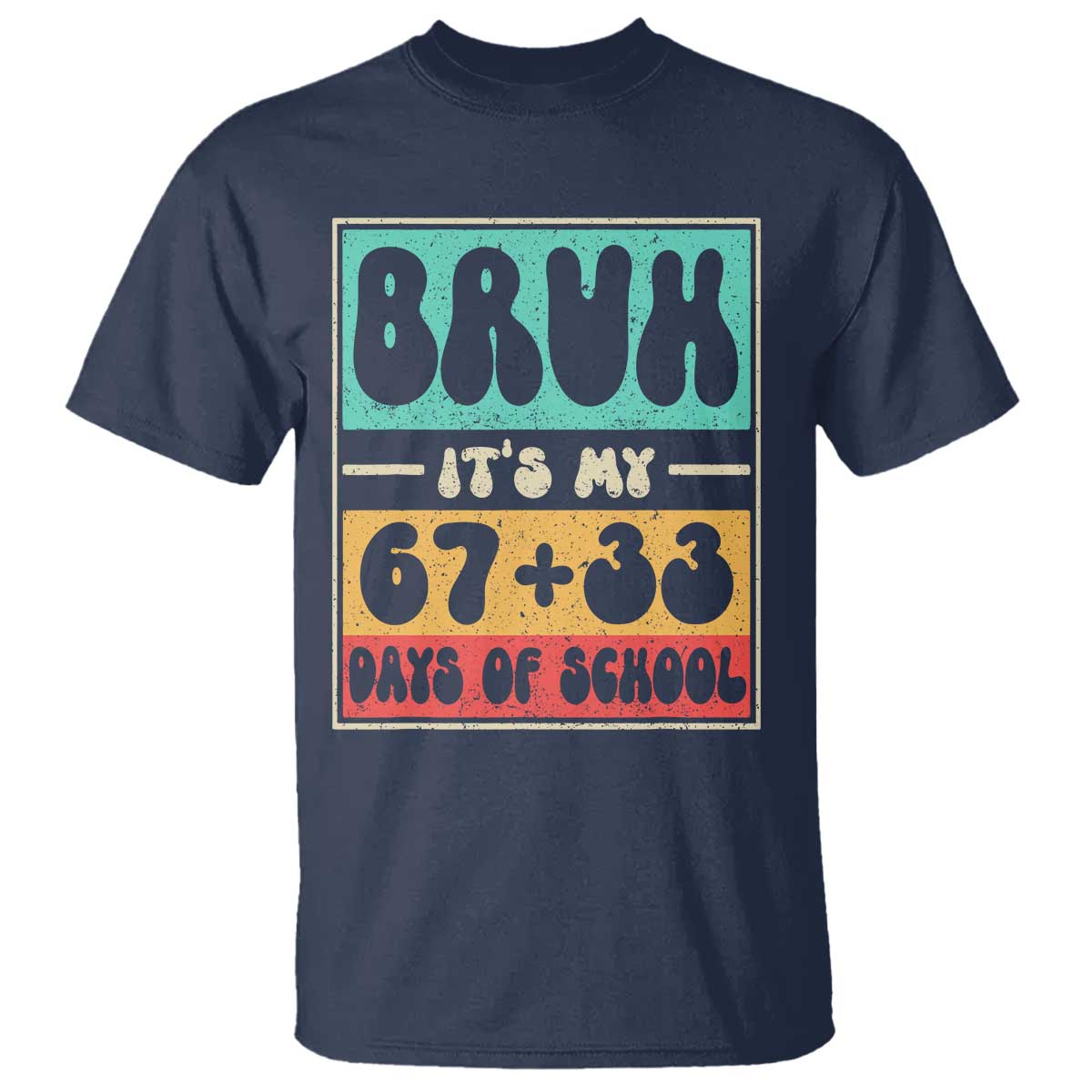 Bruh I Survived 67 33 Days of School T Shirt Retro 100th Day of School Boys Teachers Pupils