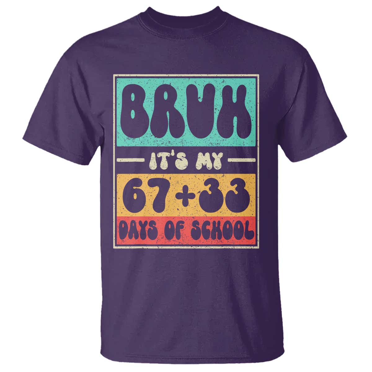 Bruh I Survived 67 33 Days of School T Shirt Retro 100th Day of School Boys Teachers Pupils