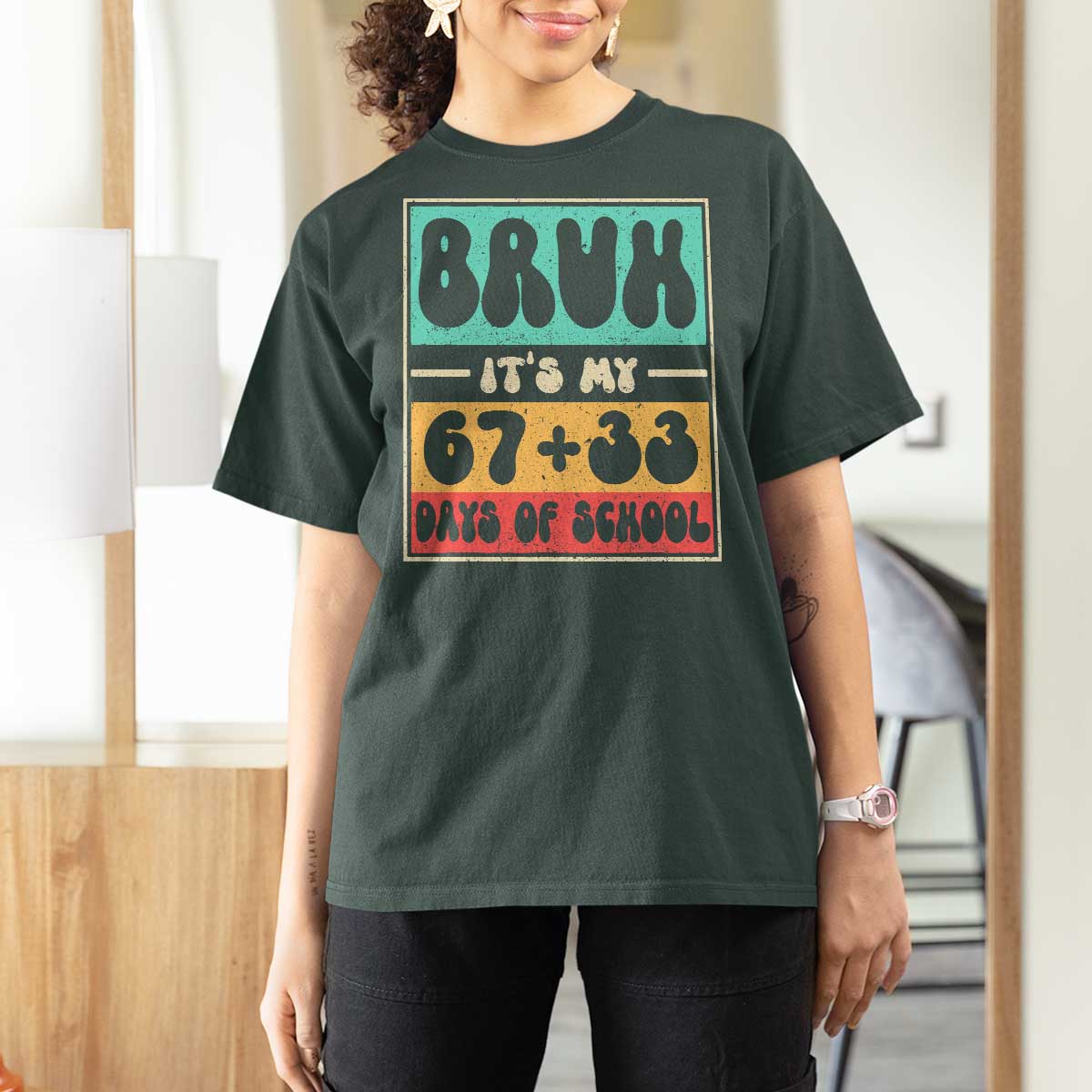 Bruh I Survived 67 33 Days of School T Shirt For Women Retro 100th Day of School Boys Teachers Pupils