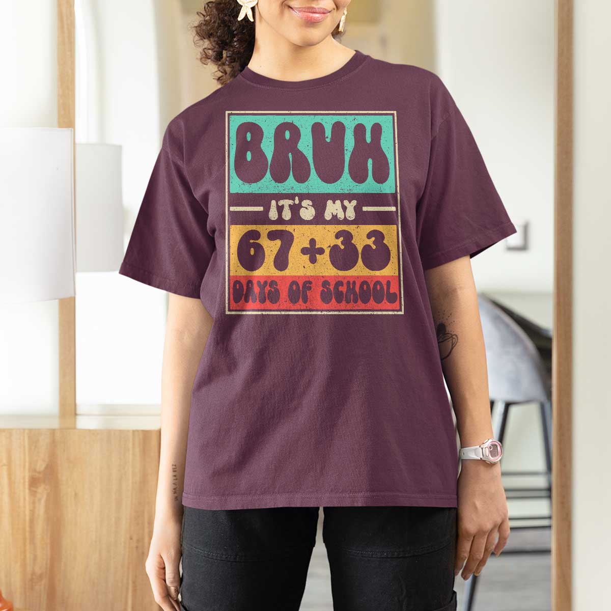 Bruh I Survived 67 33 Days of School T Shirt For Women Retro 100th Day of School Boys Teachers Pupils