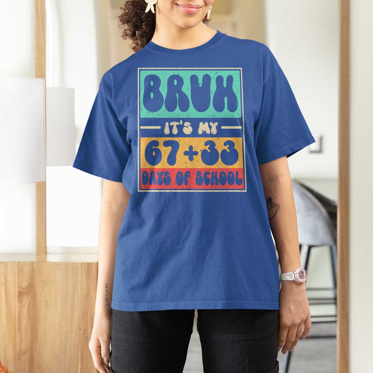 Bruh I Survived 67 33 Days of School T Shirt For Women Retro 100th Day of School Boys Teachers Pupils
