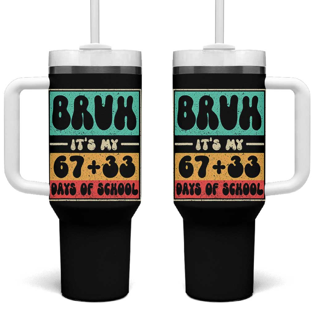 Bruh I Survived 67 33 Days of School Tumbler With Handle Retro 100th Day of School Boys Teachers Pupils
