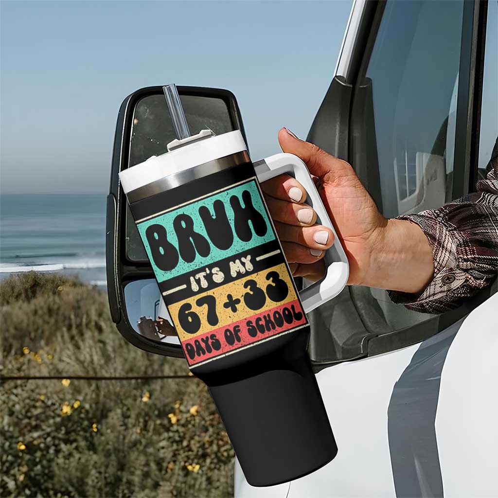 Bruh I Survived 67 33 Days of School Tumbler With Handle Retro 100th Day of School Boys Teachers Pupils