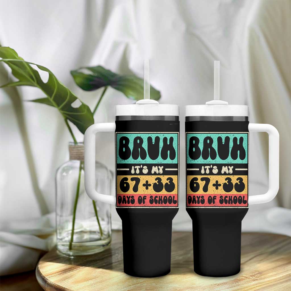 Bruh I Survived 67 33 Days of School Tumbler With Handle Retro 100th Day of School Boys Teachers Pupils