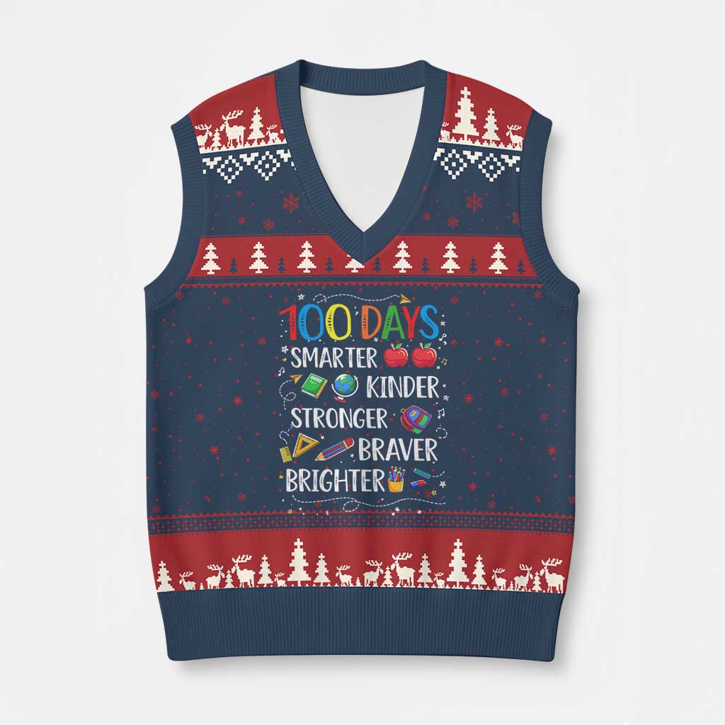 Happy 100 Days of School V-Neck Knit Sweater Vest 100th Day Kids Boys Girls Teachers Pupils