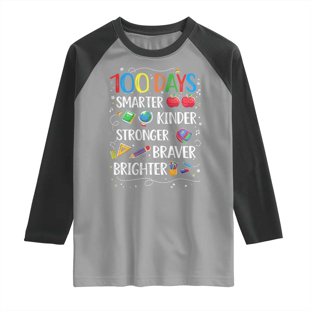 Happy 100 Days of School Raglan Shirt 100th Day Kids Boys Girls Teachers Pupils