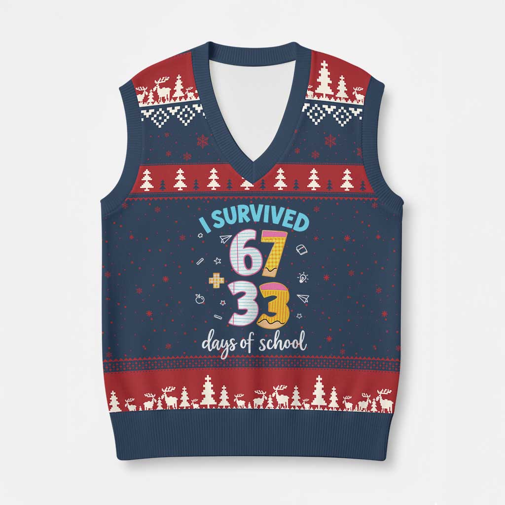 100 Days Of School 67 Funny Six Seven Meme V-Neck Knit Sweater Vest