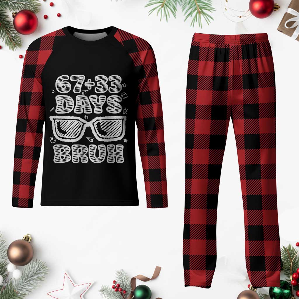 Bruh 100 Days Of School 67 Plaid Pajama Set Funny Six Seven Meme Sunglasses