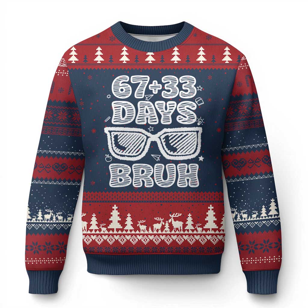 Bruh 100 Days Of School 67 Ugly Christmas Sweater Funny Six Seven Meme Sunglasses