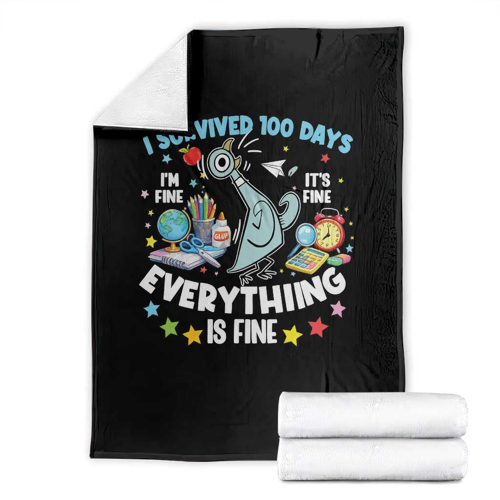 I Survived 100 Days Of School Throw Blanket Funny Pigeon 100th Day Teacher