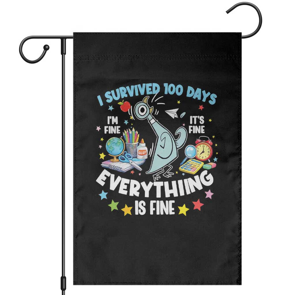 I Survived 100 Days Of School Garden Flag Funny Pigeon 100th Day Teacher