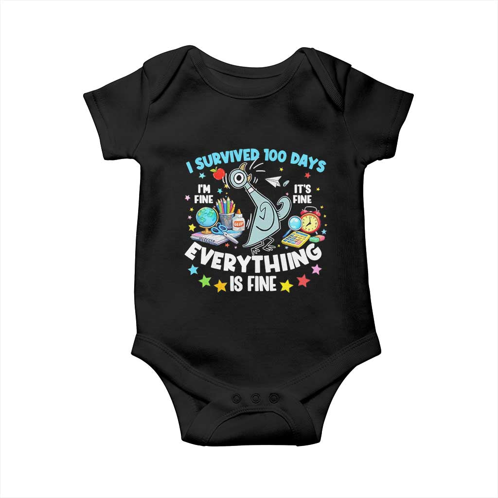I Survived 100 Days Of School Baby Onesie Funny Pigeon 100th Day Teacher