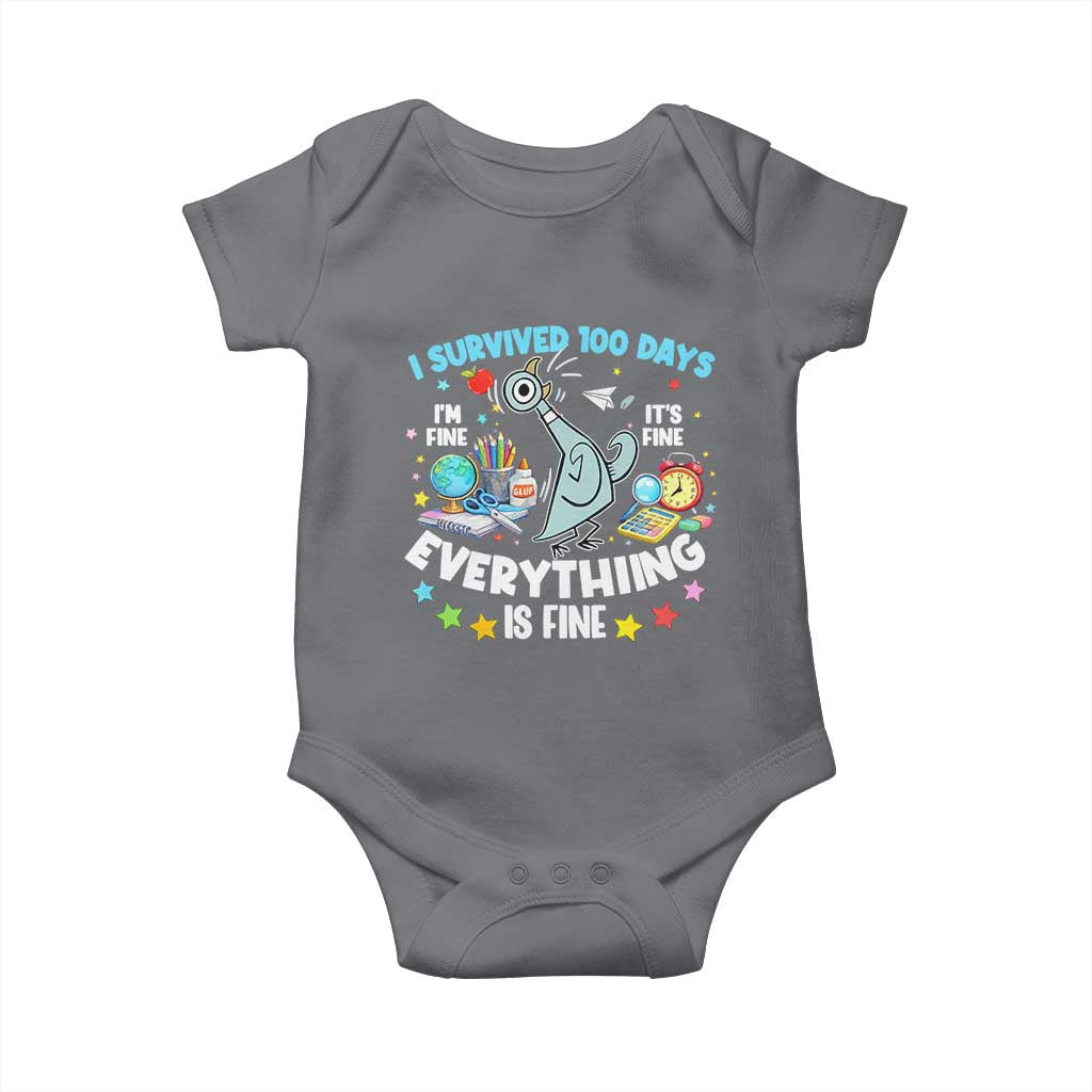 I Survived 100 Days Of School Baby Onesie Funny Pigeon 100th Day Teacher