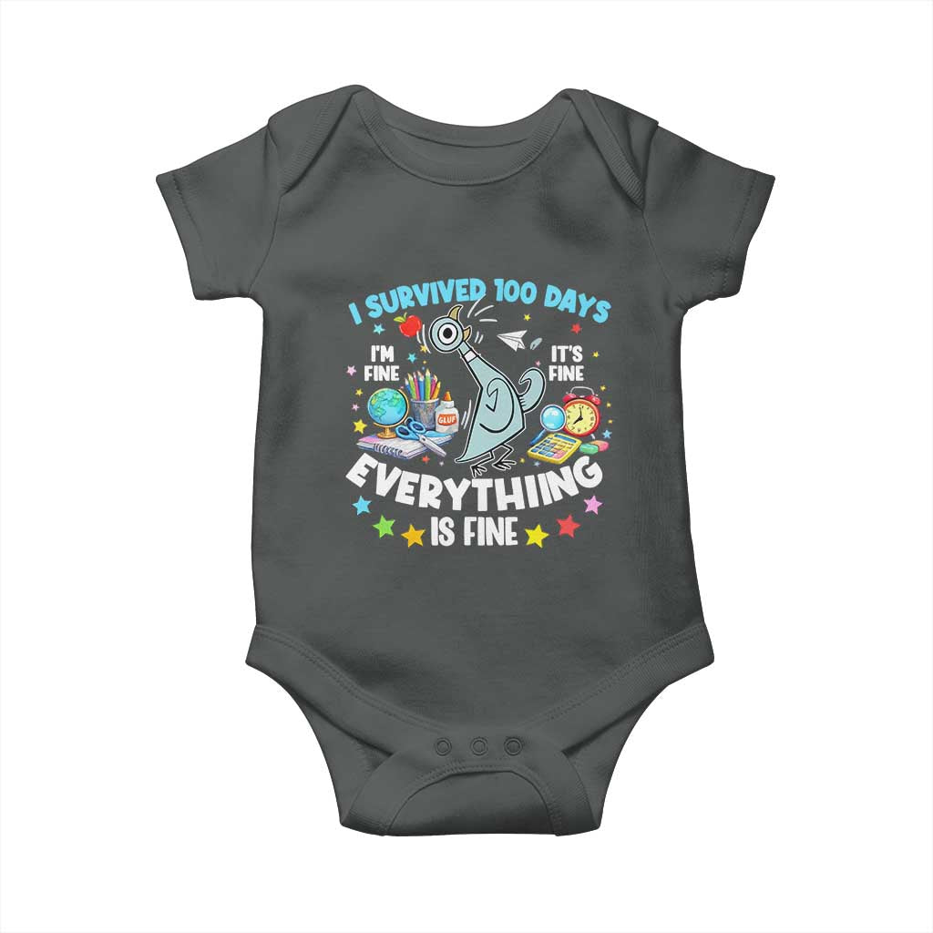 I Survived 100 Days Of School Baby Onesie Funny Pigeon 100th Day Teacher