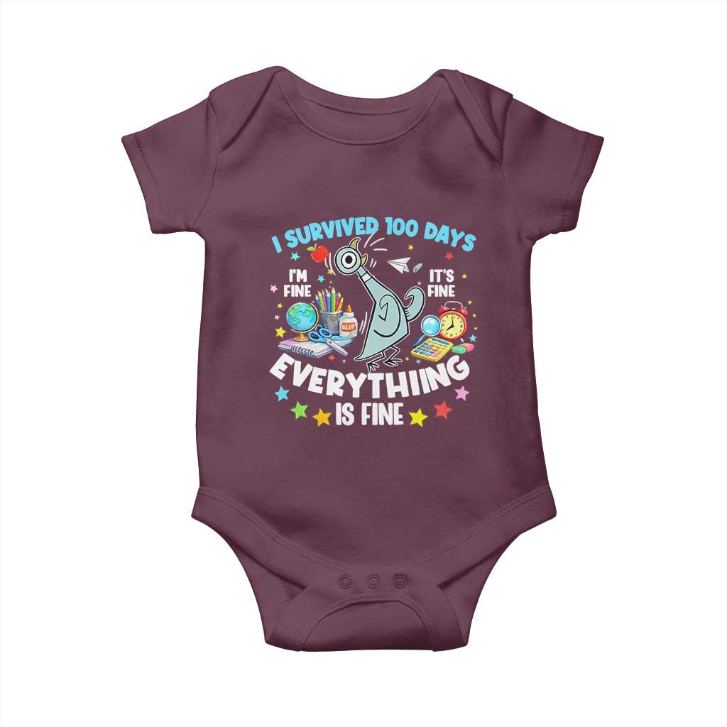 I Survived 100 Days Of School Baby Onesie Funny Pigeon 100th Day Teacher