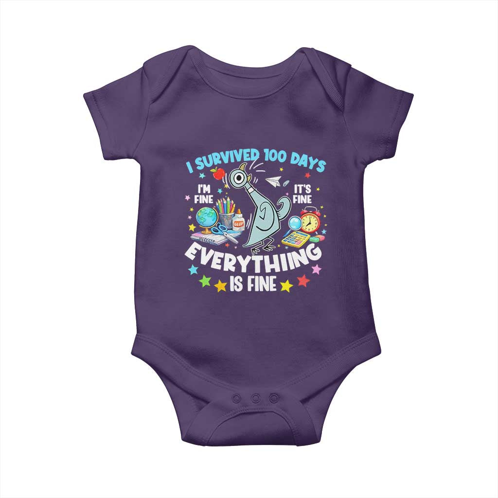 I Survived 100 Days Of School Baby Onesie Funny Pigeon 100th Day Teacher