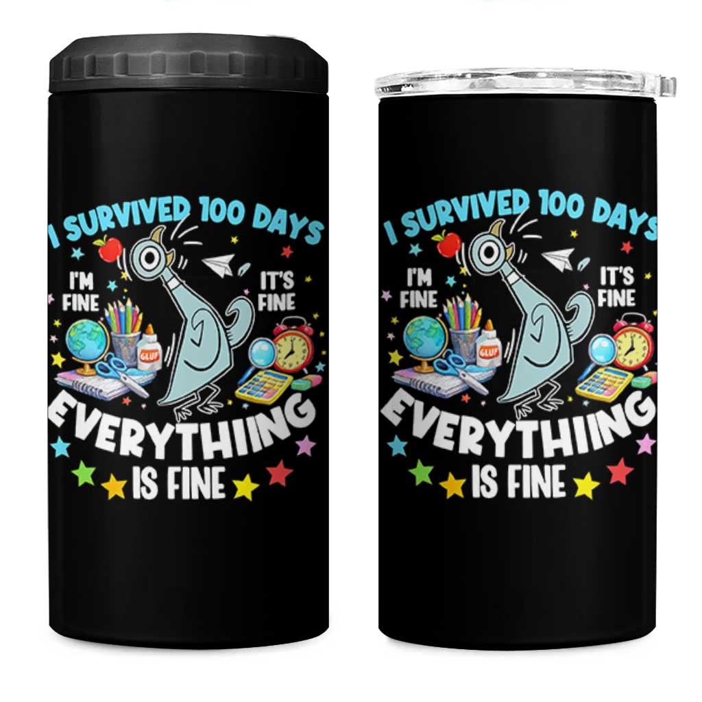 I Survived 100 Days Of School 4 in 1 Can Cooler Tumbler Funny Pigeon 100th Day Teacher