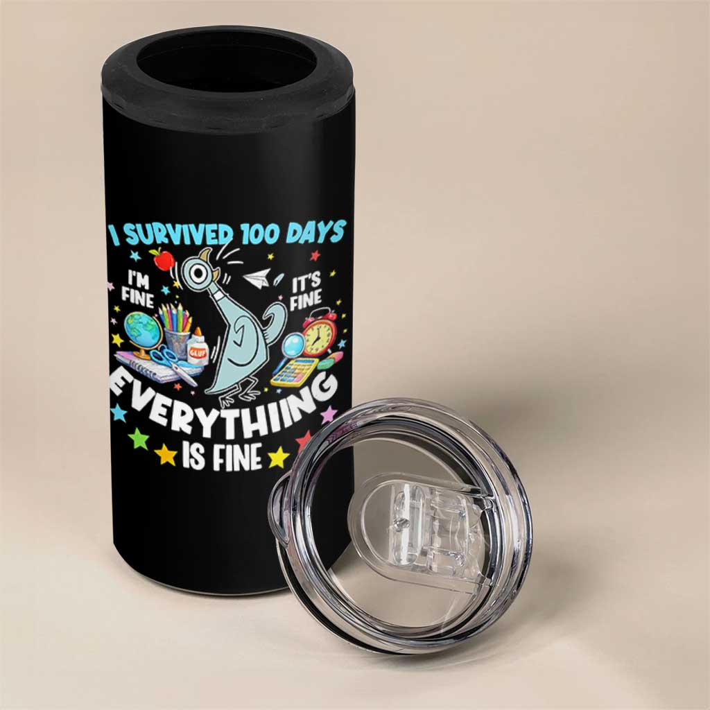 I Survived 100 Days Of School 4 in 1 Can Cooler Tumbler Funny Pigeon 100th Day Teacher