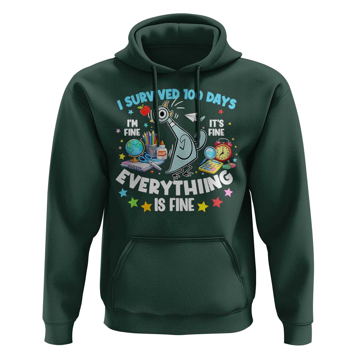 I Survived 100 Days Of School Hoodie Funny Pigeon 100th Day Teacher