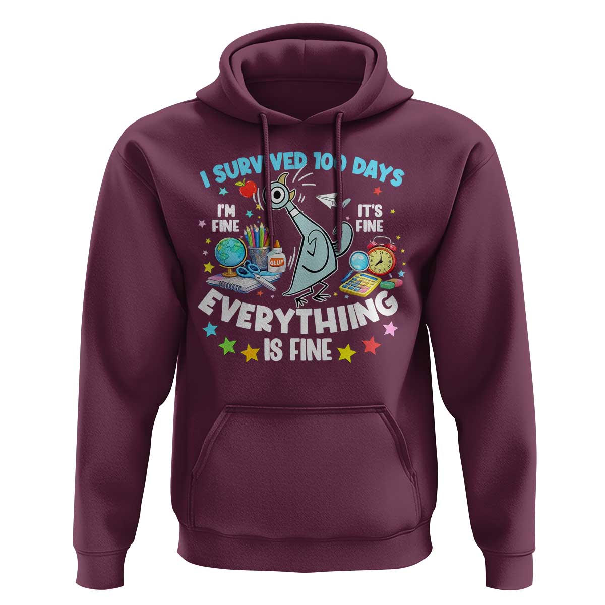 I Survived 100 Days Of School Hoodie Funny Pigeon 100th Day Teacher