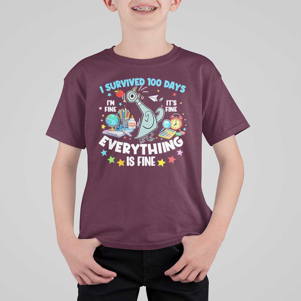 I Survived 100 Days Of School T Shirt For Kid Funny Pigeon 100th Day Teacher