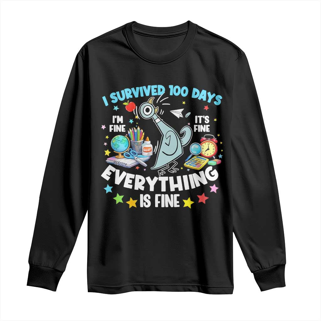 I Survived 100 Days Of School Long Sleeve Shirt Funny Pigeon 100th Day Teacher