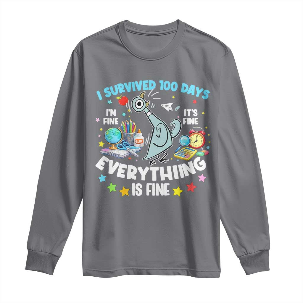 I Survived 100 Days Of School Long Sleeve Shirt Funny Pigeon 100th Day Teacher
