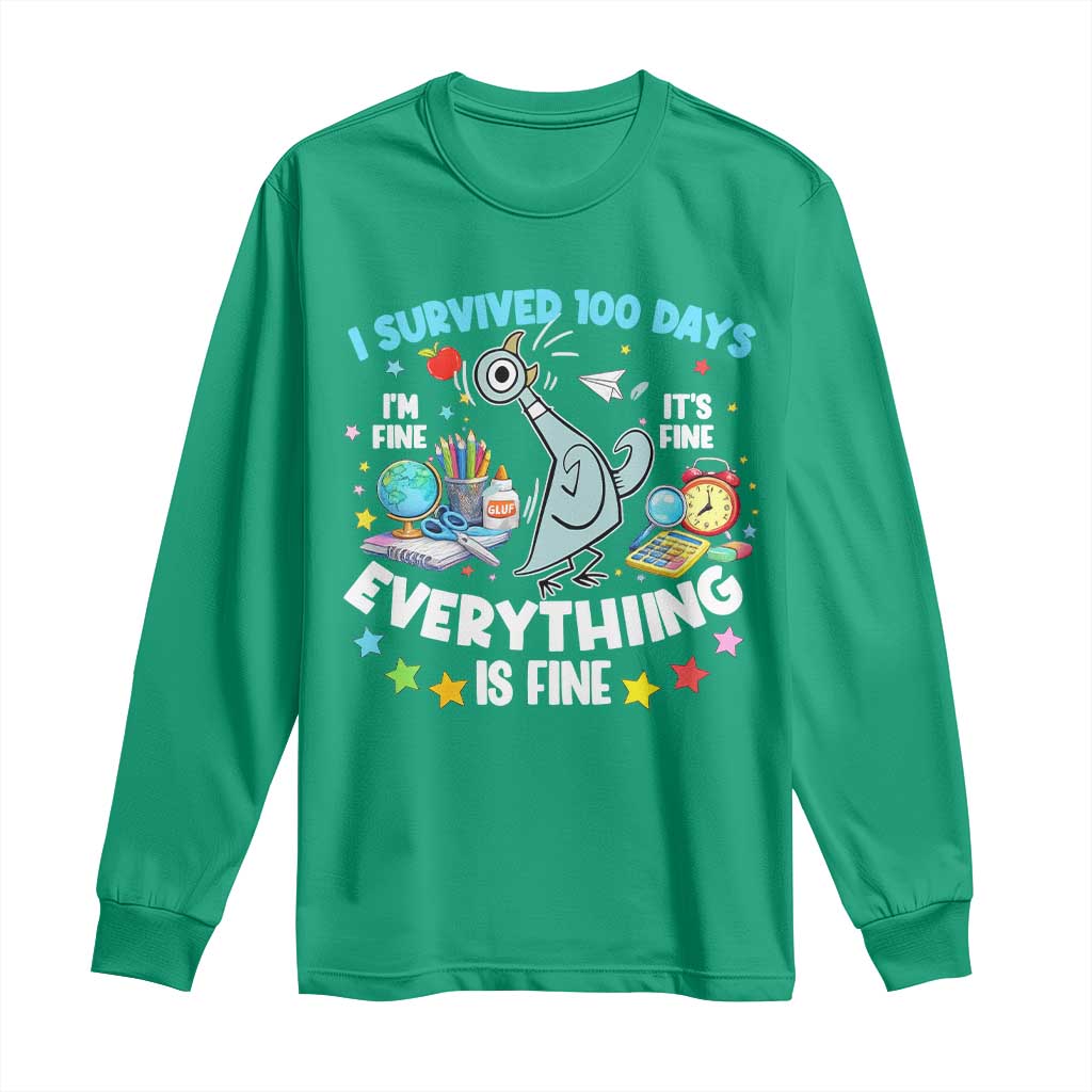 I Survived 100 Days Of School Long Sleeve Shirt Funny Pigeon 100th Day Teacher