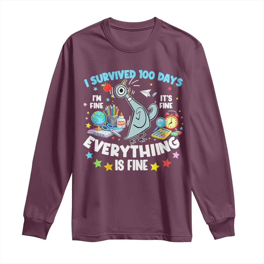 I Survived 100 Days Of School Long Sleeve Shirt Funny Pigeon 100th Day Teacher