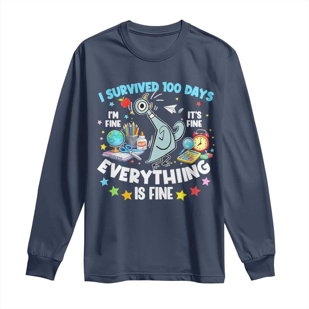 I Survived 100 Days Of School Long Sleeve Shirt Funny Pigeon 100th Day Teacher
