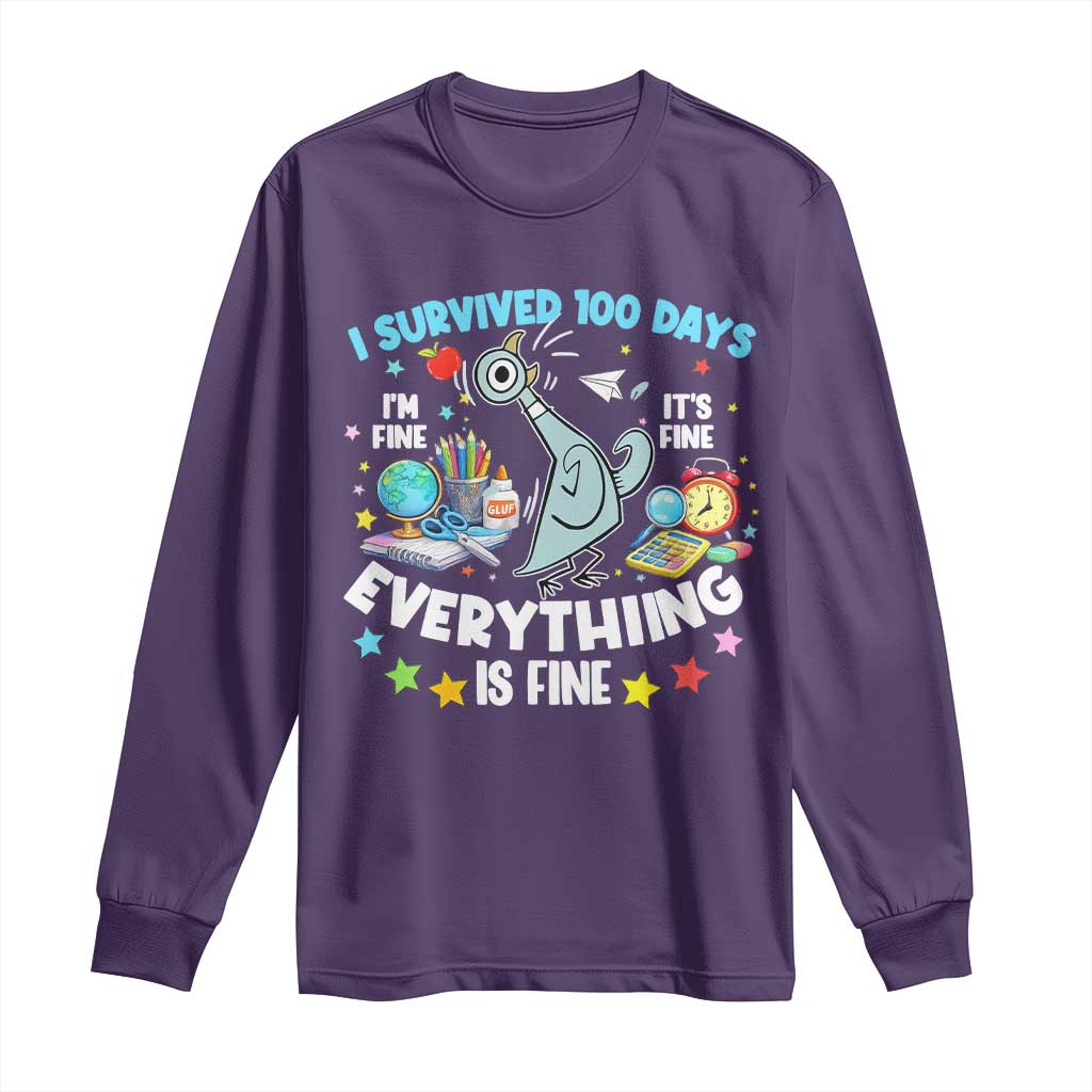 I Survived 100 Days Of School Long Sleeve Shirt Funny Pigeon 100th Day Teacher