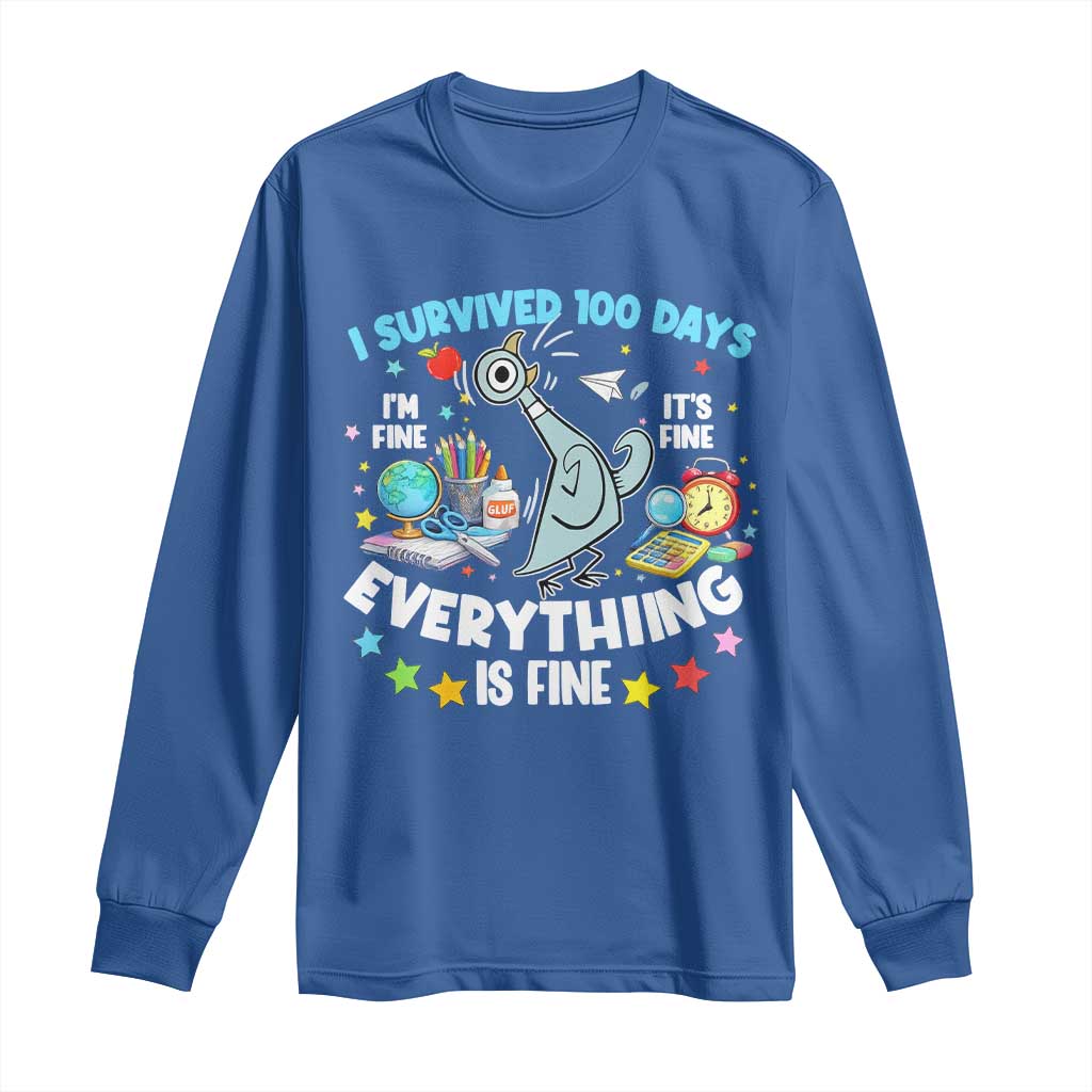 I Survived 100 Days Of School Long Sleeve Shirt Funny Pigeon 100th Day Teacher
