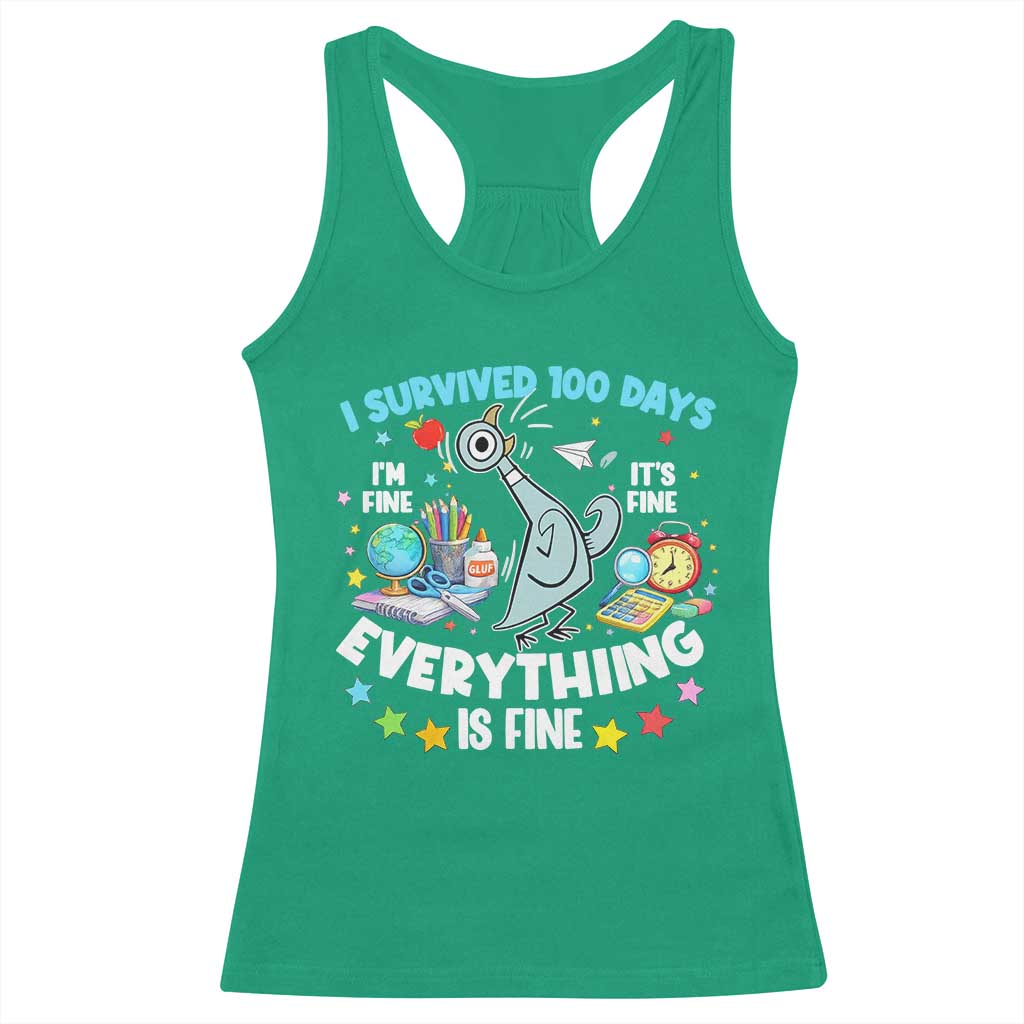 I Survived 100 Days Of School Racerback Tank Top Funny Pigeon 100th Day Teacher