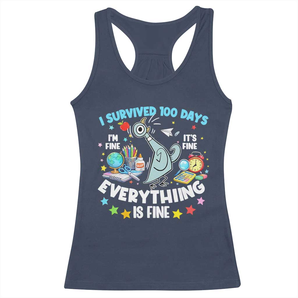 I Survived 100 Days Of School Racerback Tank Top Funny Pigeon 100th Day Teacher