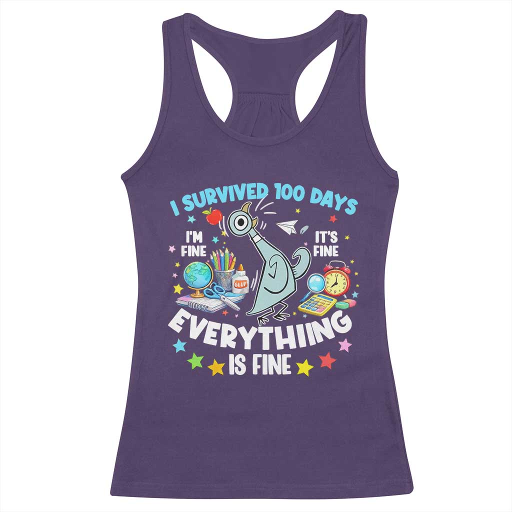 I Survived 100 Days Of School Racerback Tank Top Funny Pigeon 100th Day Teacher