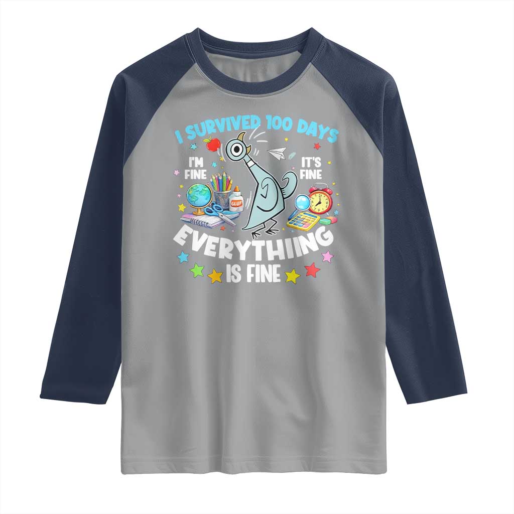 I Survived 100 Days Of School Raglan Shirt Funny Pigeon 100th Day Teacher