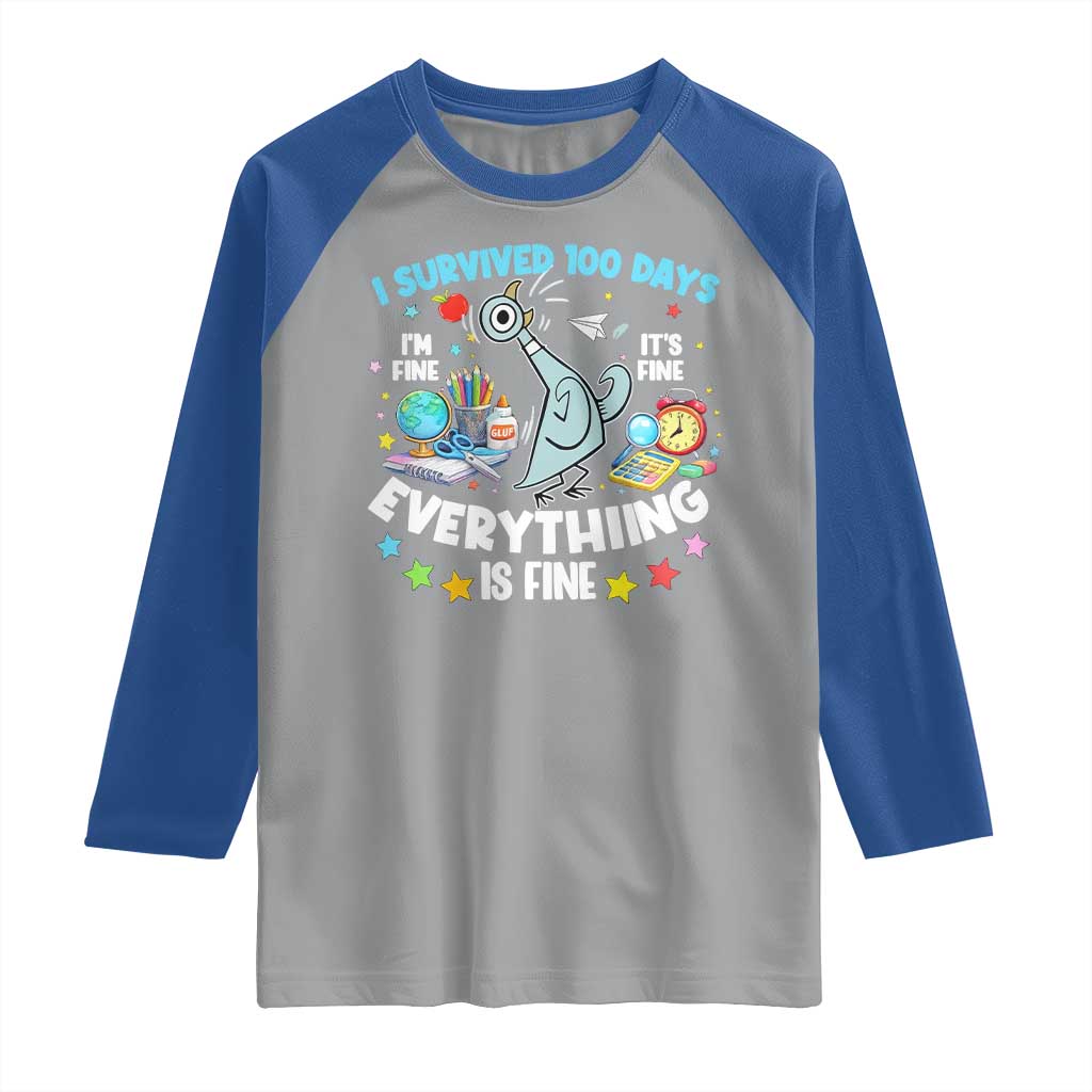 I Survived 100 Days Of School Raglan Shirt Funny Pigeon 100th Day Teacher