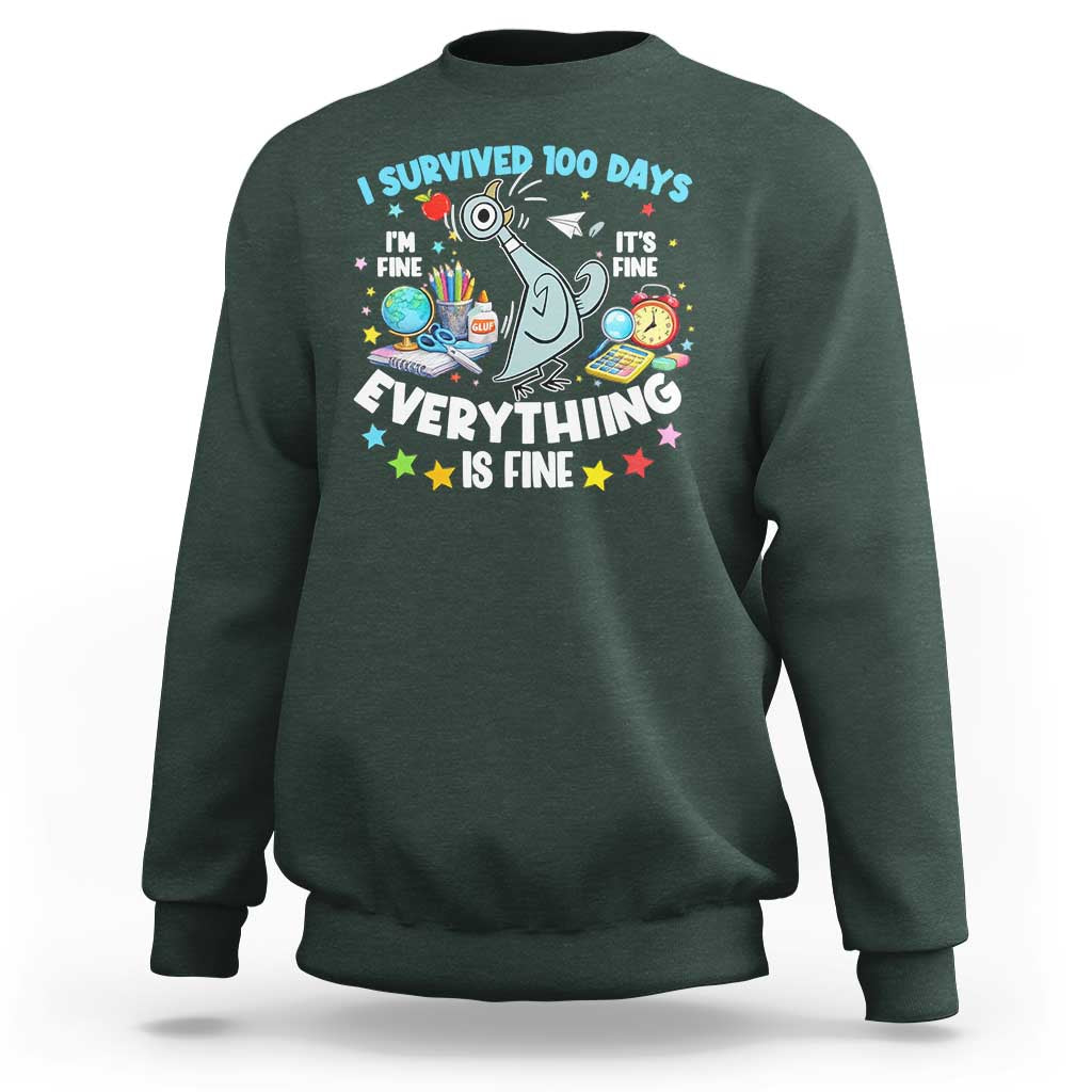 I Survived 100 Days Of School Sweatshirt Funny Pigeon 100th Day Teacher