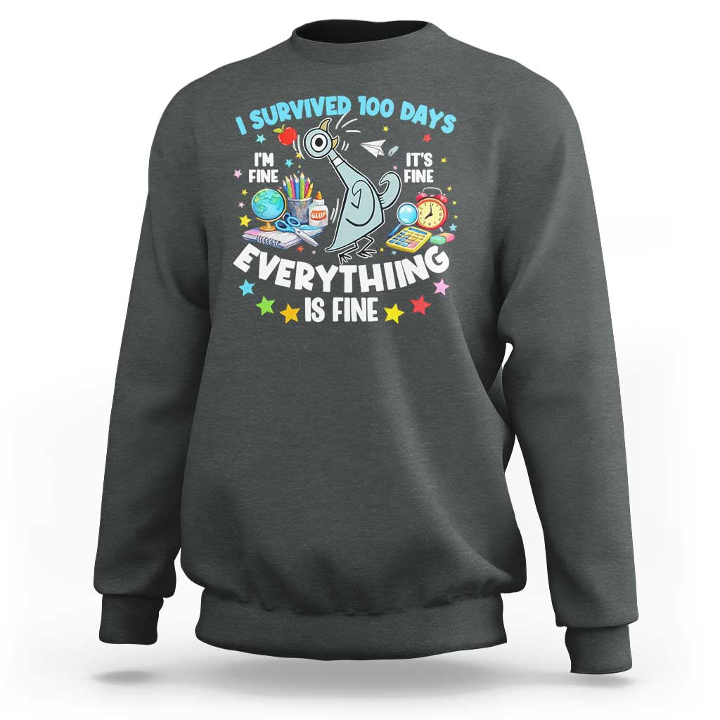 I Survived 100 Days Of School Sweatshirt Funny Pigeon 100th Day Teacher