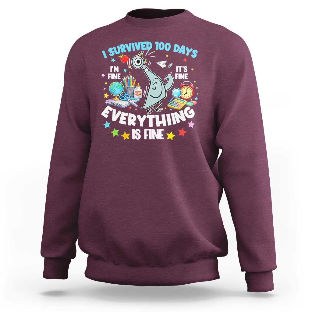 I Survived 100 Days Of School Sweatshirt Funny Pigeon 100th Day Teacher