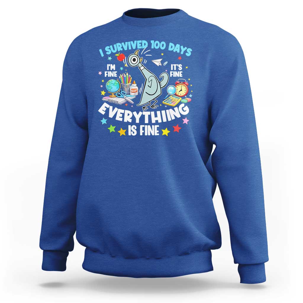 I Survived 100 Days Of School Sweatshirt Funny Pigeon 100th Day Teacher