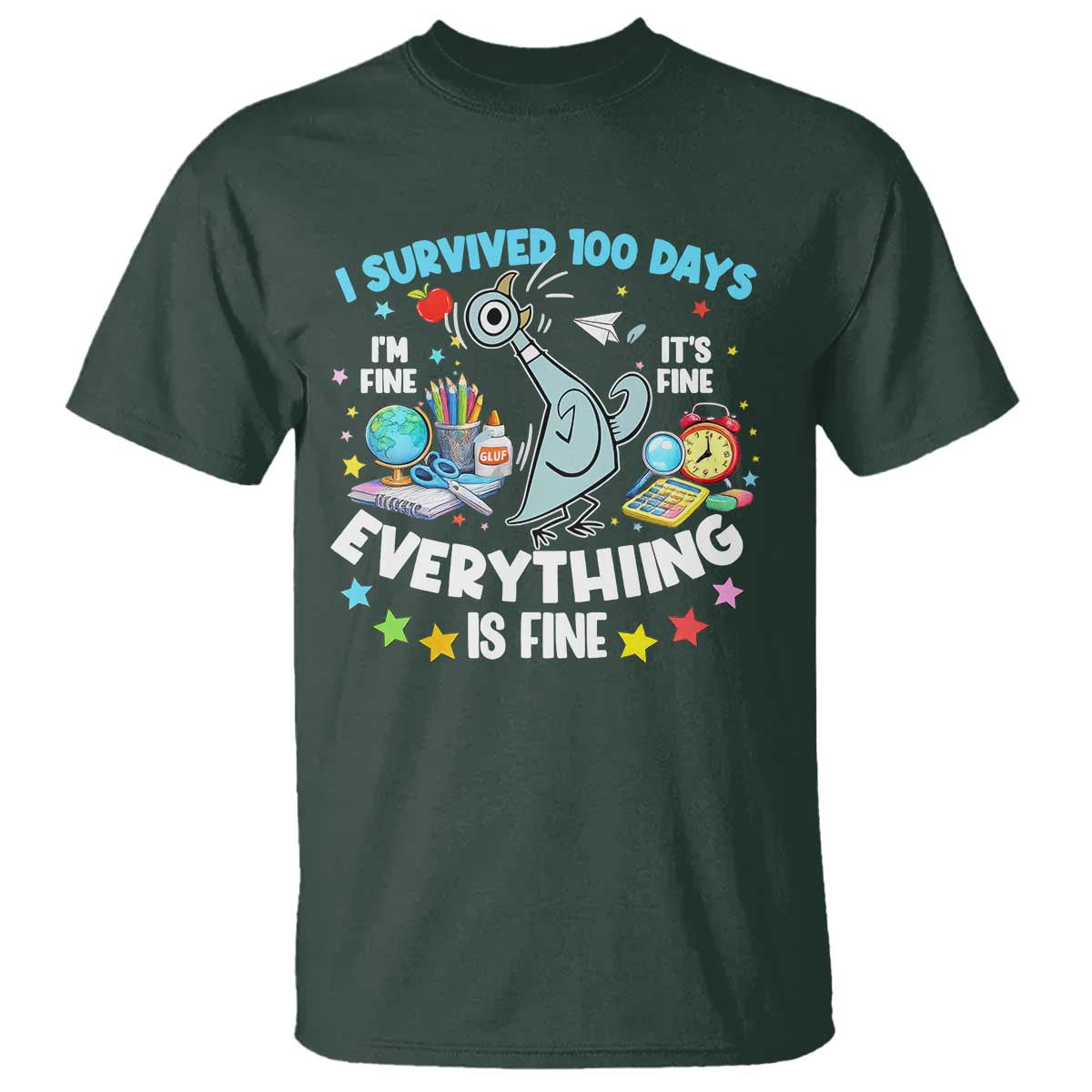 I Survived 100 Days Of School T Shirt Funny Pigeon 100th Day Teacher