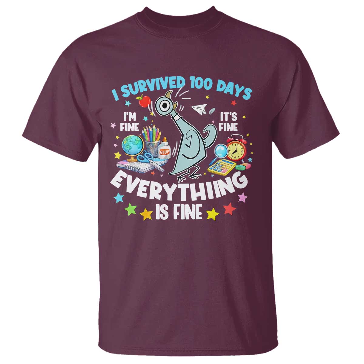 I Survived 100 Days Of School T Shirt Funny Pigeon 100th Day Teacher