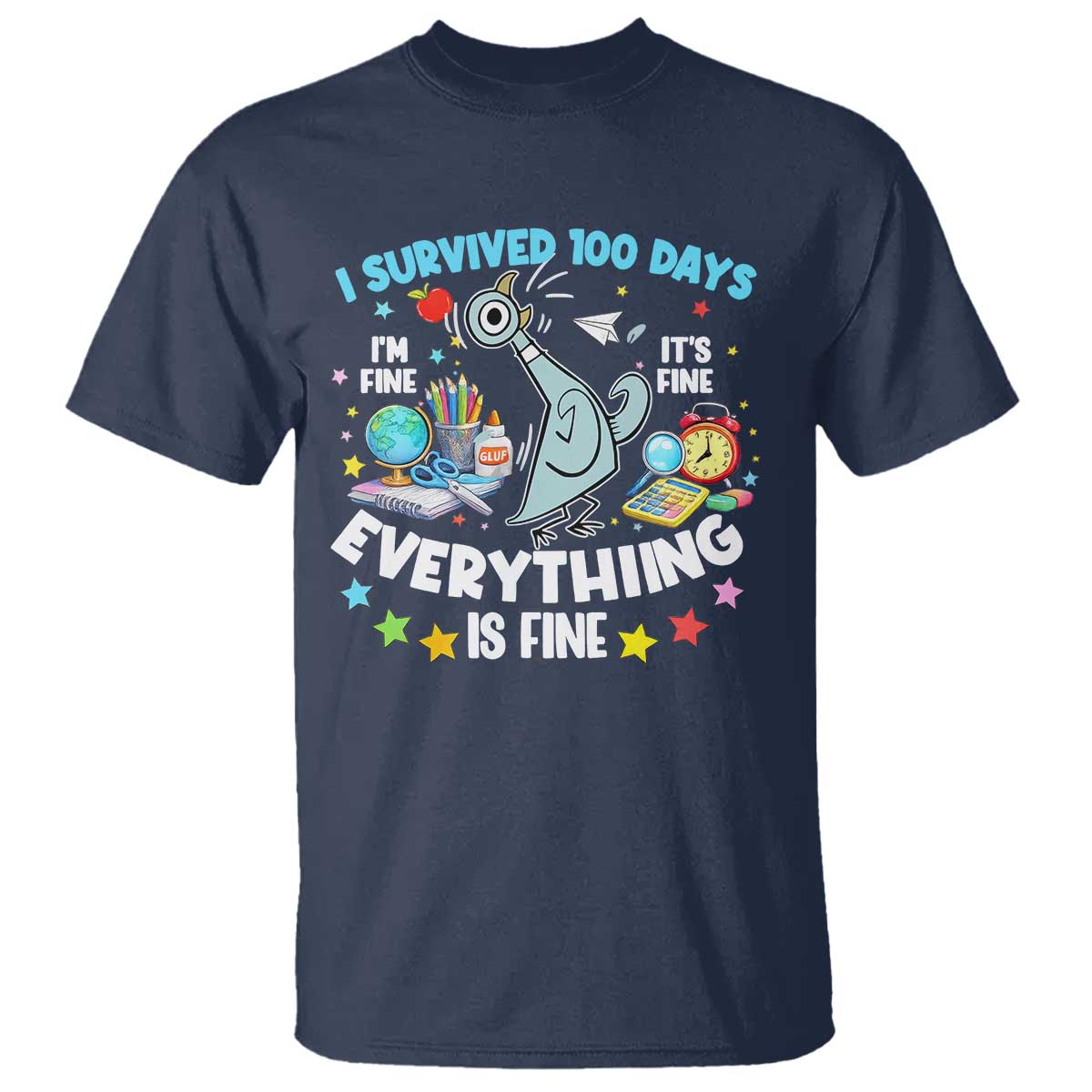 I Survived 100 Days Of School T Shirt Funny Pigeon 100th Day Teacher