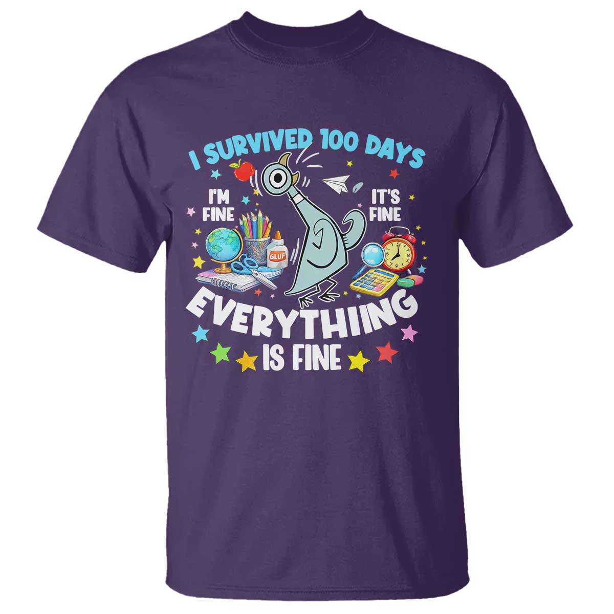 I Survived 100 Days Of School T Shirt Funny Pigeon 100th Day Teacher